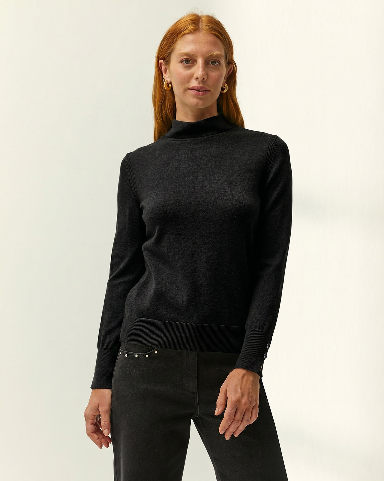 Jersey de mujer punto fino cuello alto - Paz Torras - Negro Negro-2