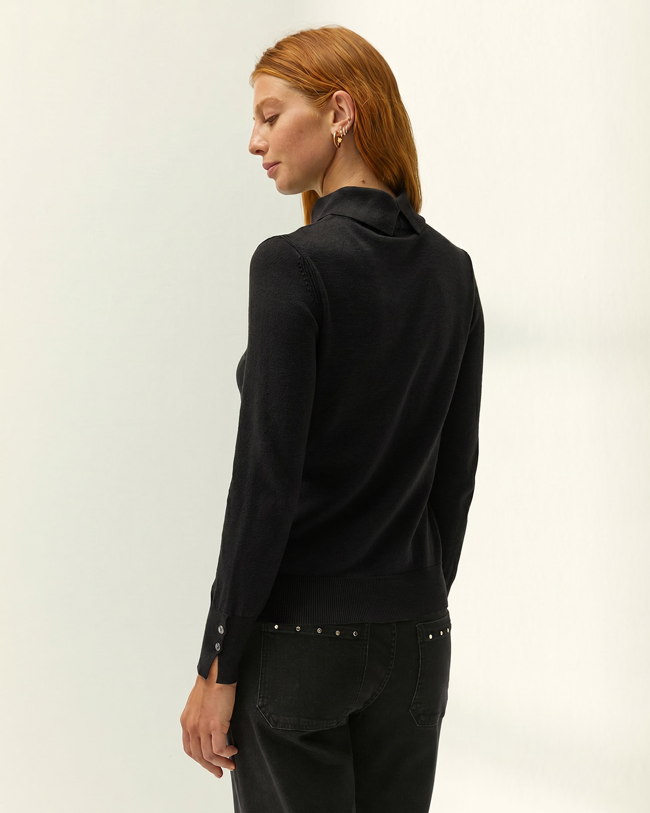 Jersey de mujer punto fino cuello alto - Paz Torras - Negro Negro-3
