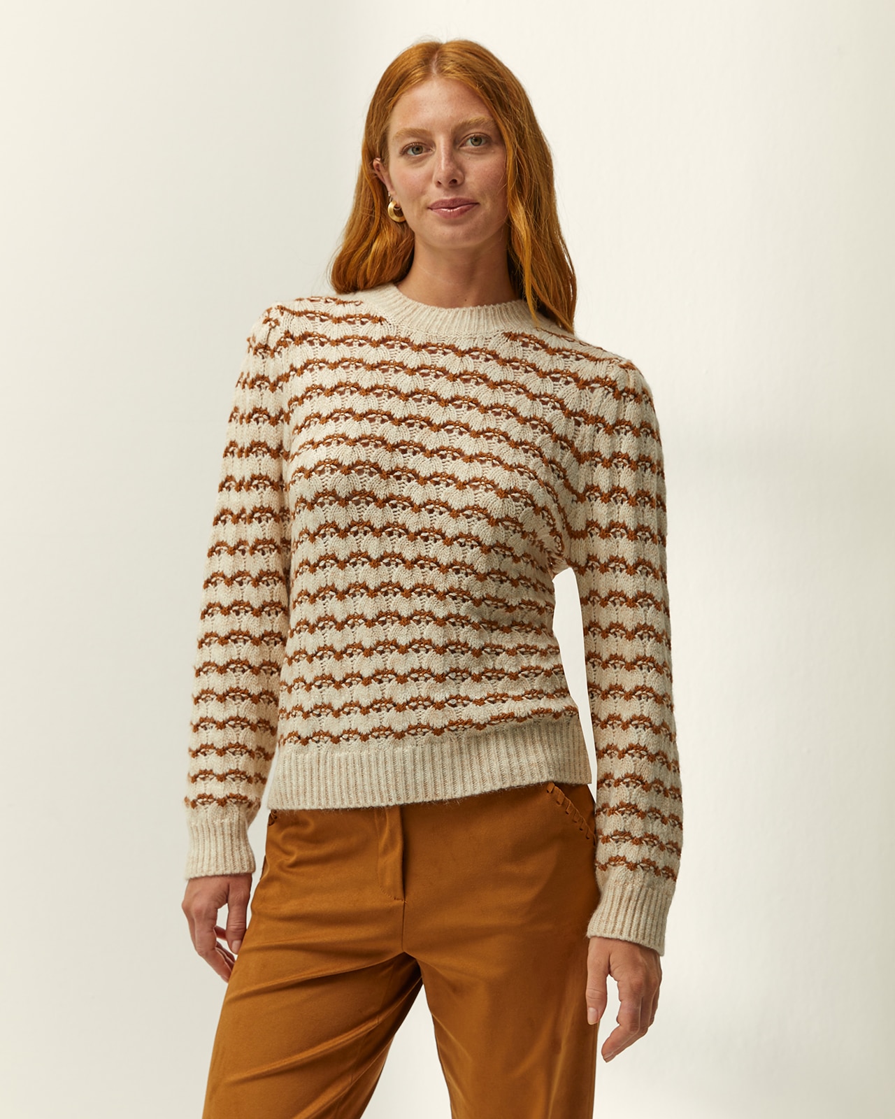 Jersey de mujer cuello redondo calado - Paz Torras - Camel Camel-2