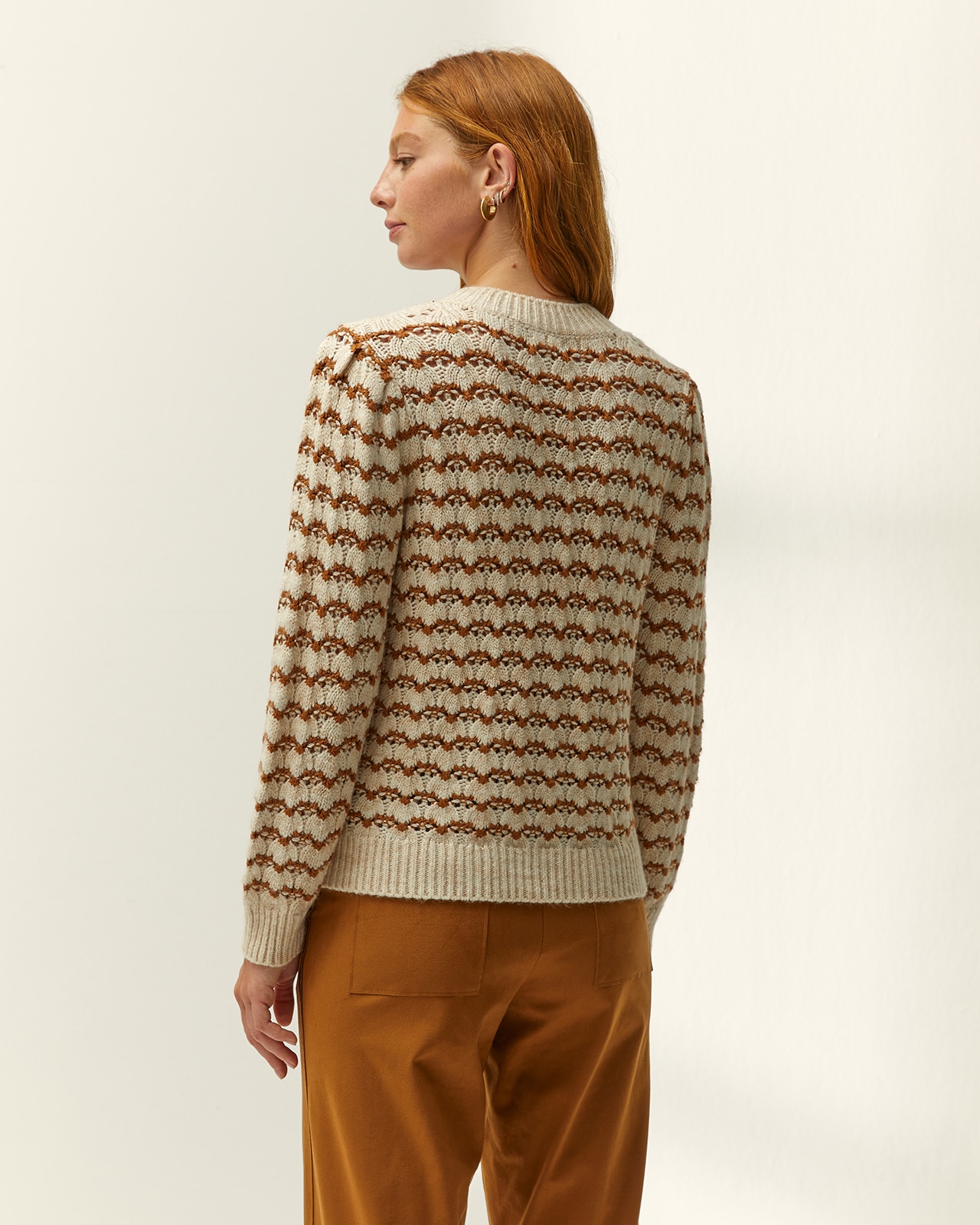 Jersey de mujer cuello redondo calado - Paz Torras - Camel Camel-3
