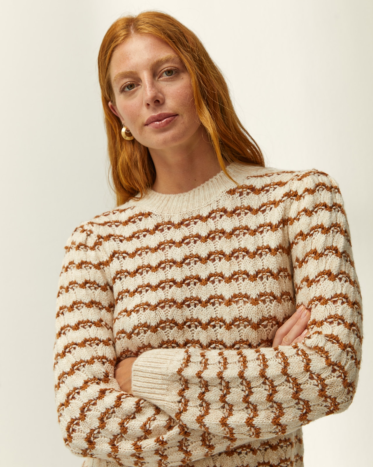 Jersey de mujer cuello redondo calado - Paz Torras - Camel Camel-4