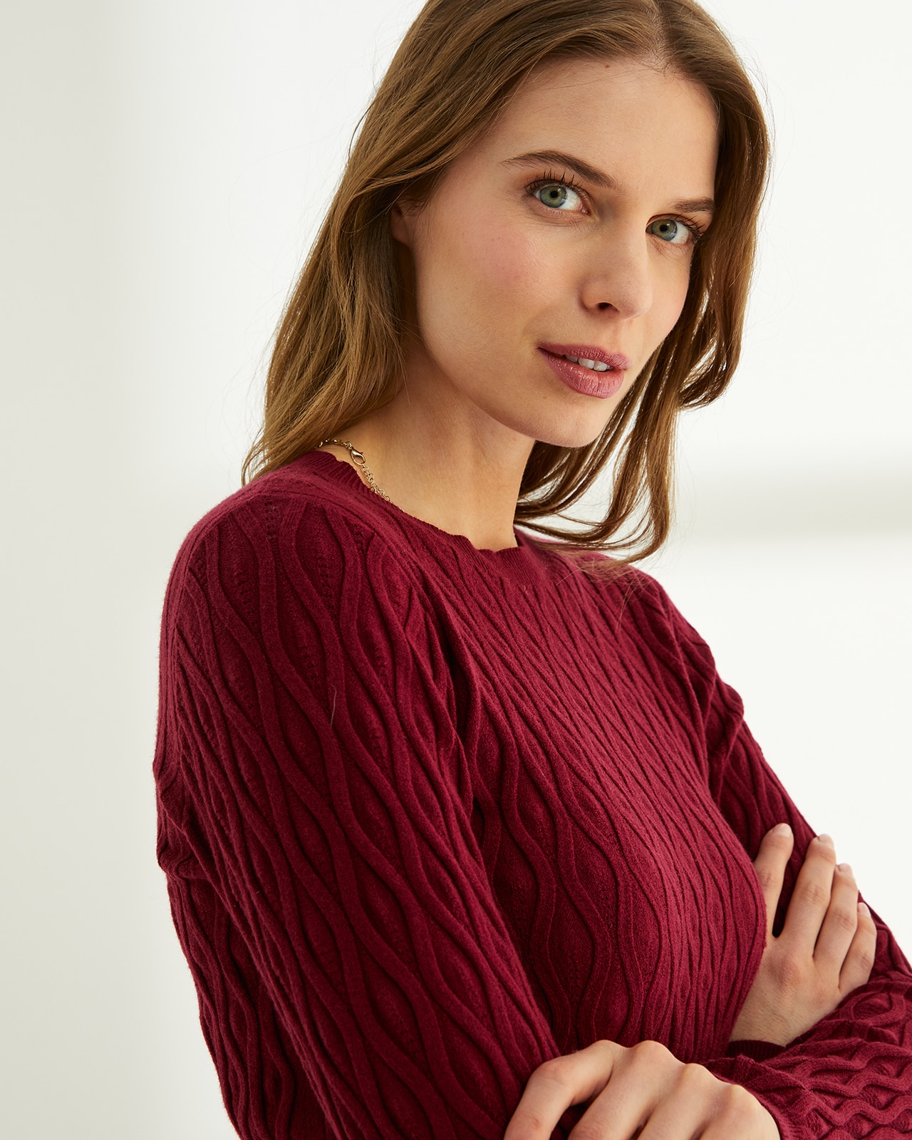 Jersey de mujer entallado cuello redondo - Paz Torras - Granate Granate-4