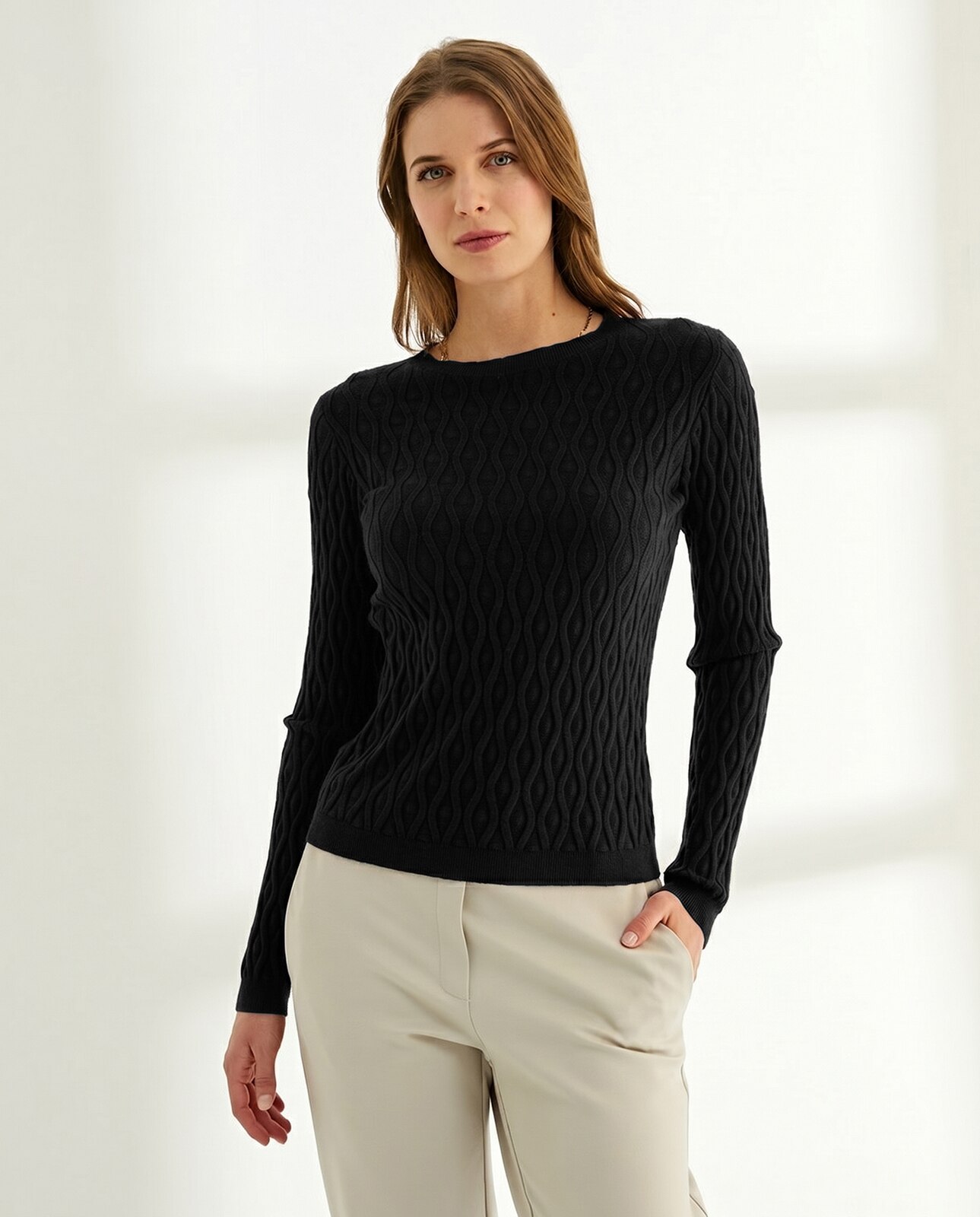 Jersey de mujer entallado cuello redondo - Paz Torras - Negro Negro-2
