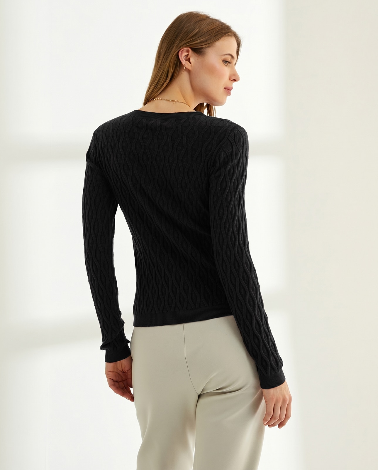 Jersey de mujer entallado cuello redondo - Paz Torras - Negro Negro-3