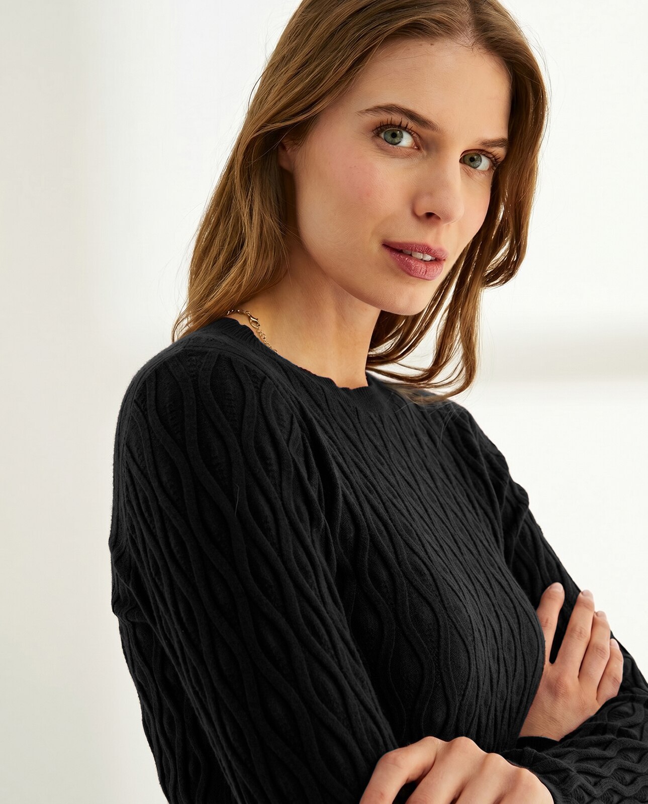 Jersey de mujer entallado cuello redondo - Paz Torras - Negro Negro-4