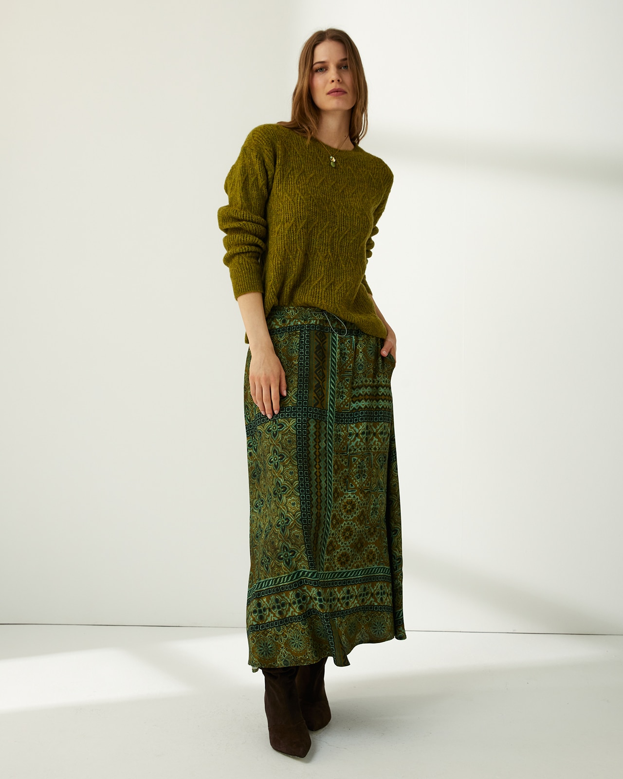 Jersey de mujer cuello redondo punto fantasía - Paz Torras - Verde Verde-1