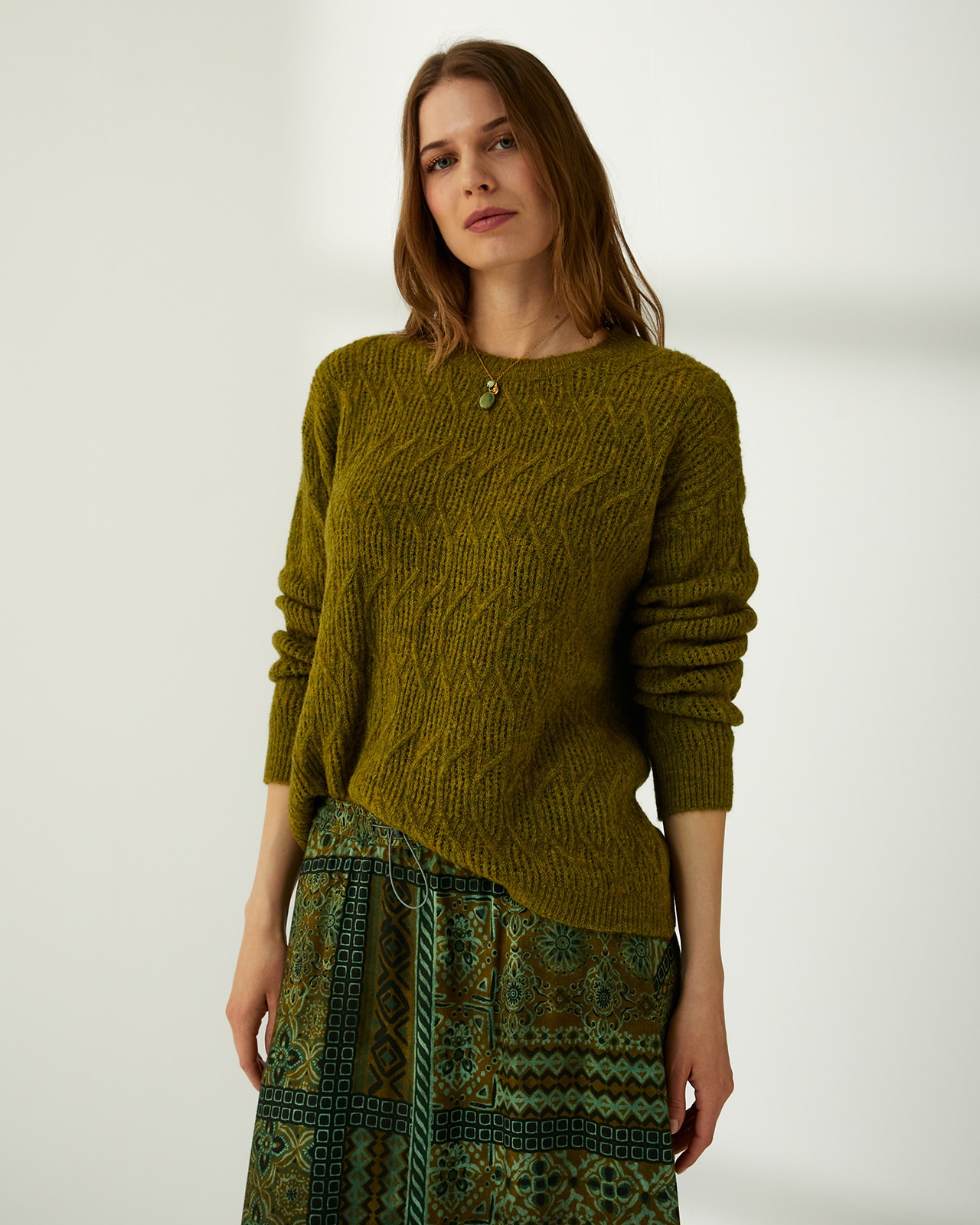 Jersey de mujer cuello redondo punto fantasía - Paz Torras - Verde Verde-2