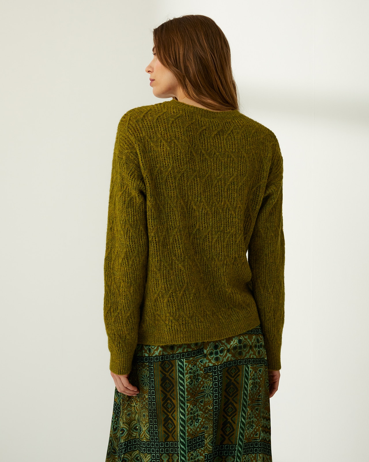 Jersey de mujer cuello redondo punto fantasía - Paz Torras - Verde Verde-3