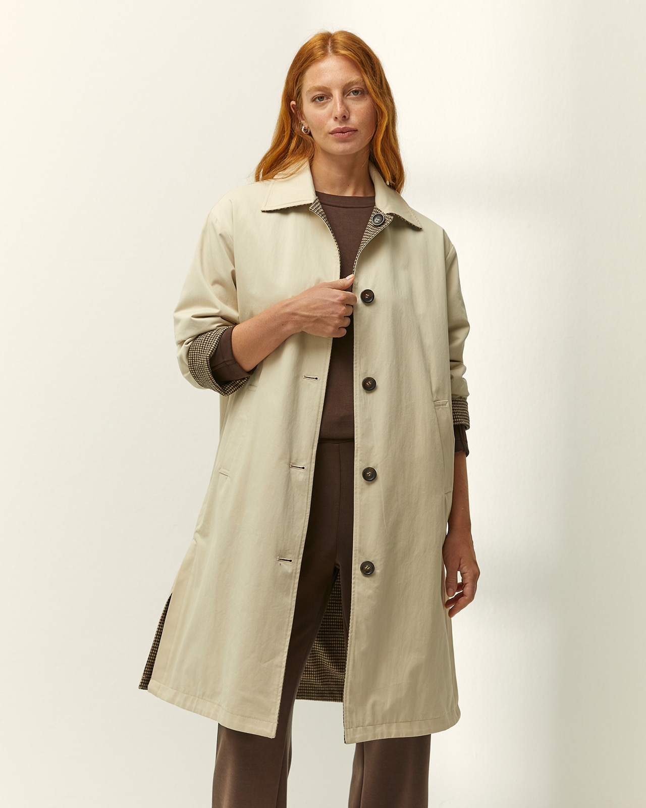 Gabardina larga de mujer reversible - Paz Torras - Crudo Crudo-2