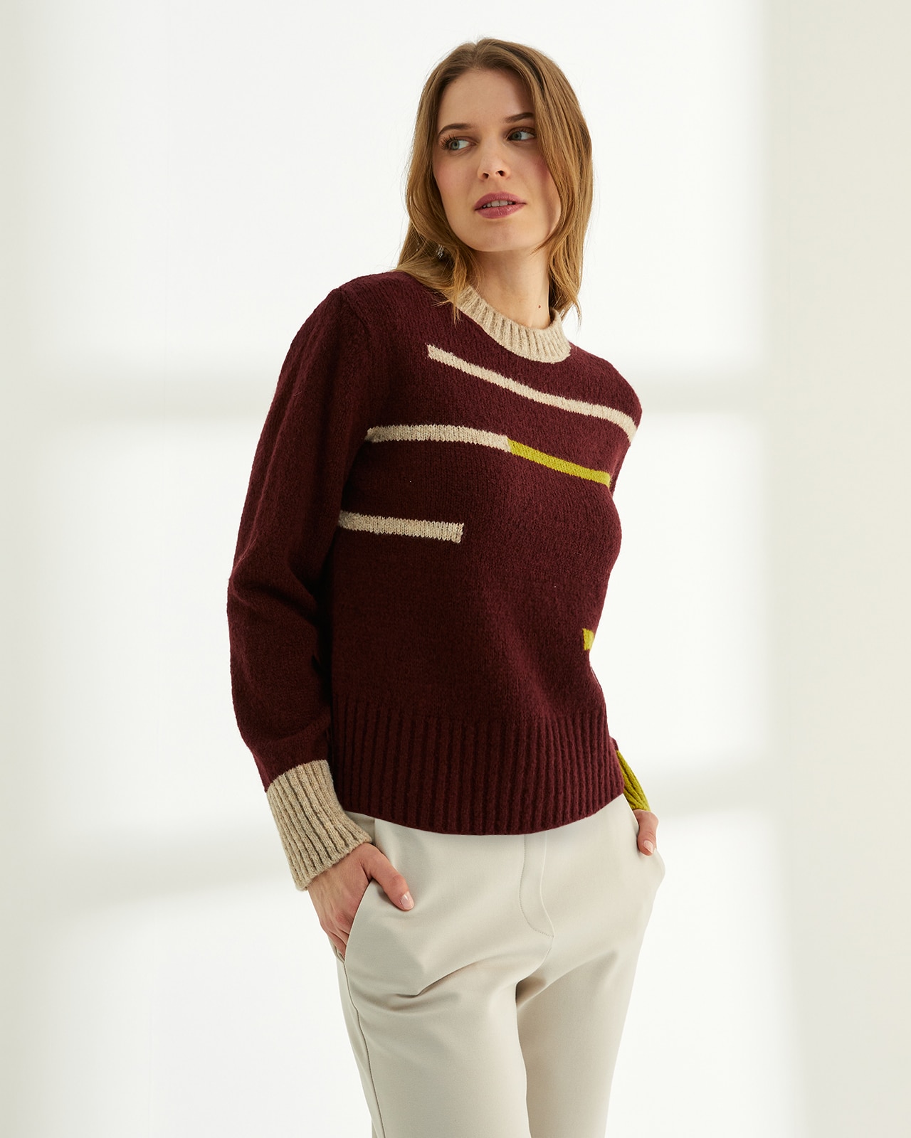 Jersey de mujer cuello redondo manga larga - Paz Torras - Granate Granate-2