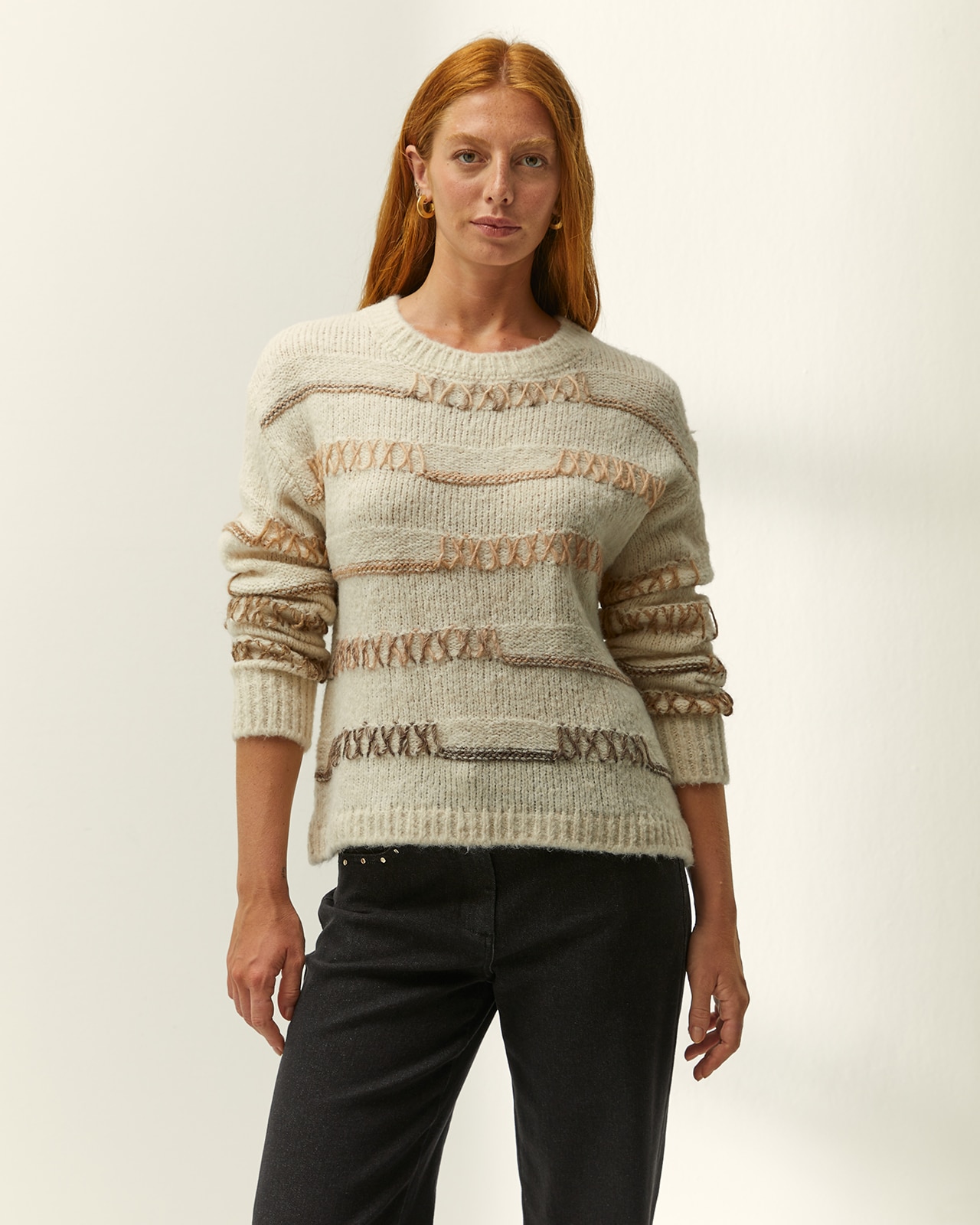 Jersey de mujer cuello redondo estampado jaquard - Paz Torras - Crudo Crudo-2