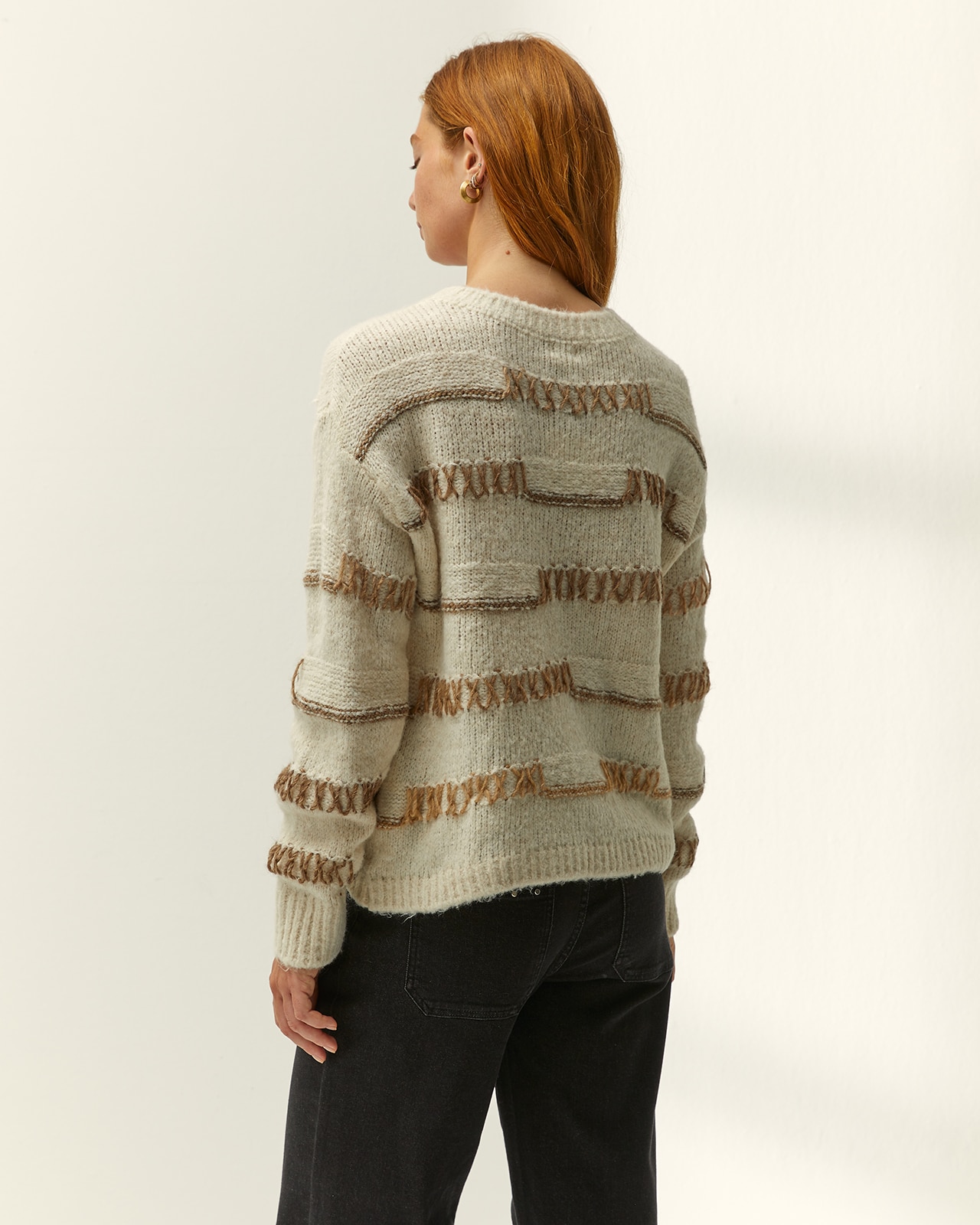 Jersey de mujer cuello redondo estampado jaquard - Paz Torras - Crudo Crudo-3