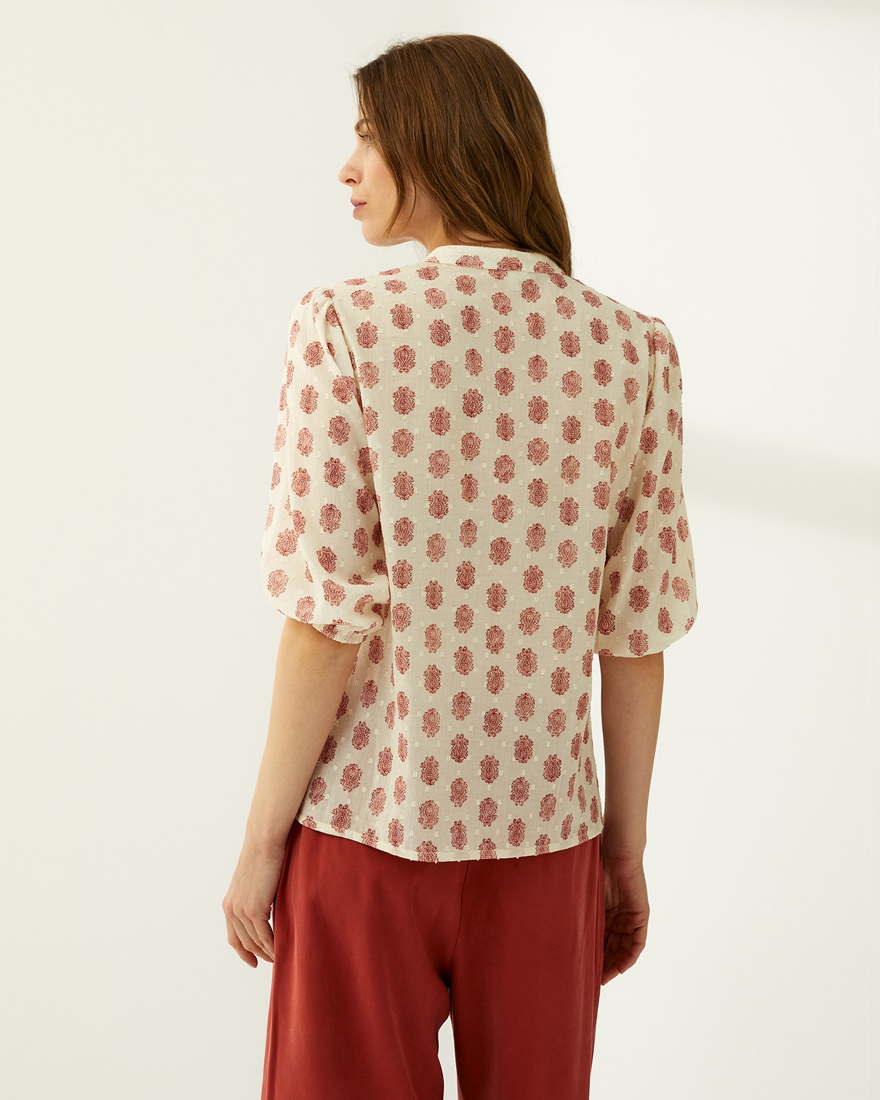 Blusa de mujer cuello mao manga francesa - Paz Torras - Rojo Rojo-3