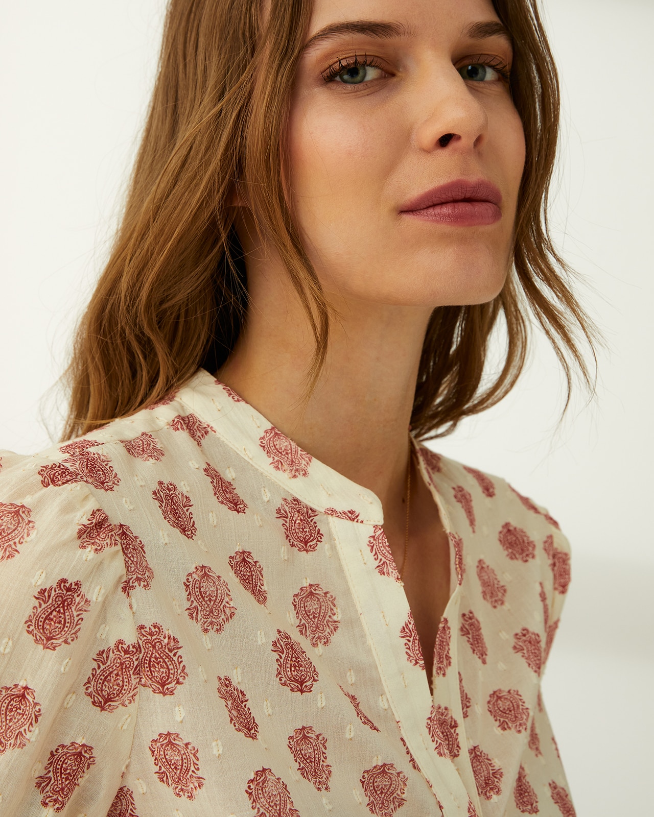 Blusa de mujer cuello mao manga francesa - Paz Torras - Rojo Rojo-4