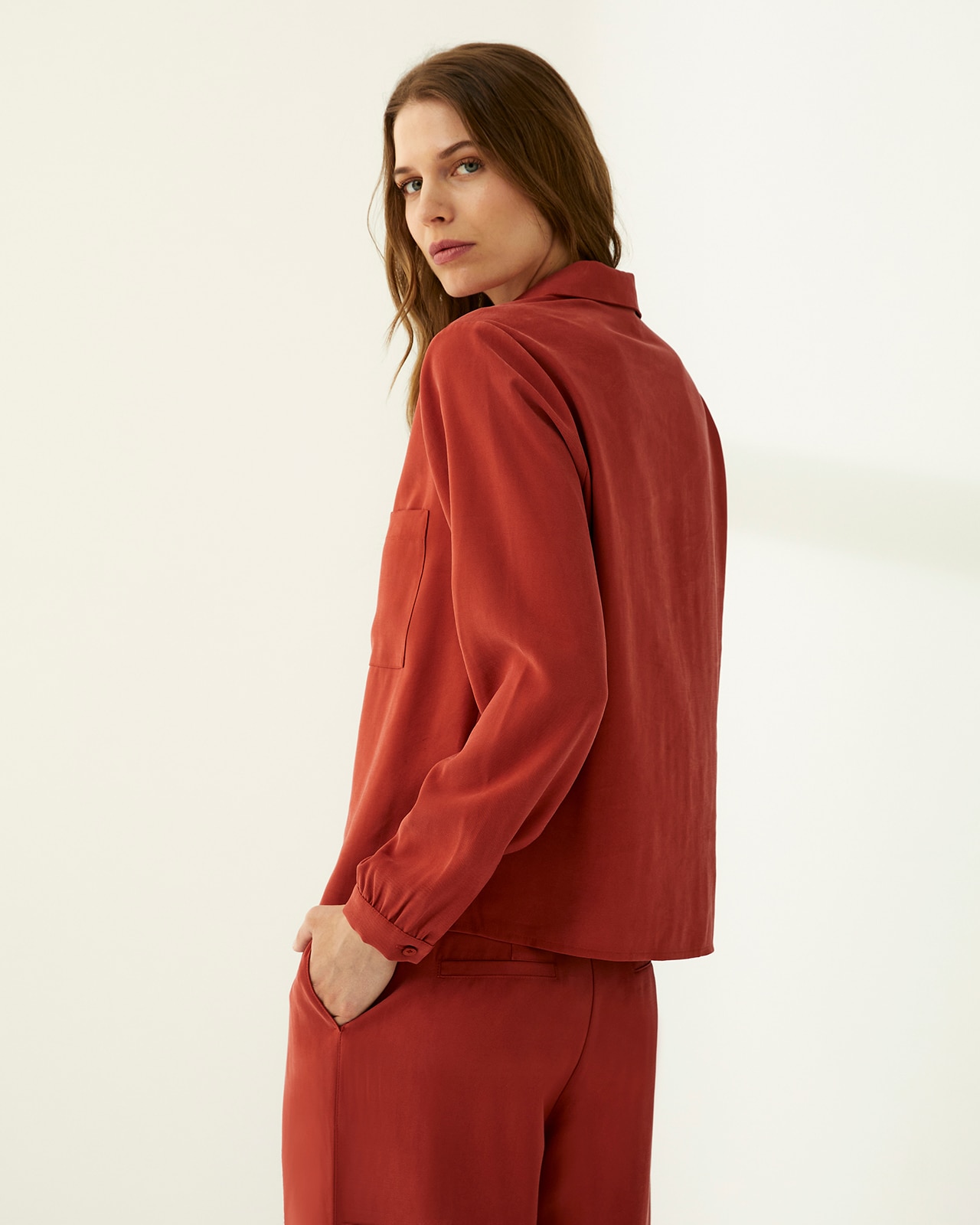Camisa de mujer cuellos camisero manga larga - Paz Torras - Rojo Rojo-3