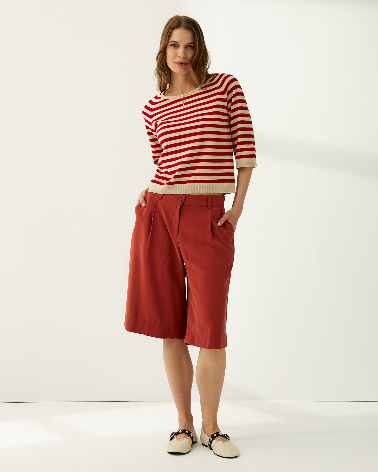 Jersey de mujer rayas cuello redondo manga corta - Paz Torras - Rojo Rojo-1