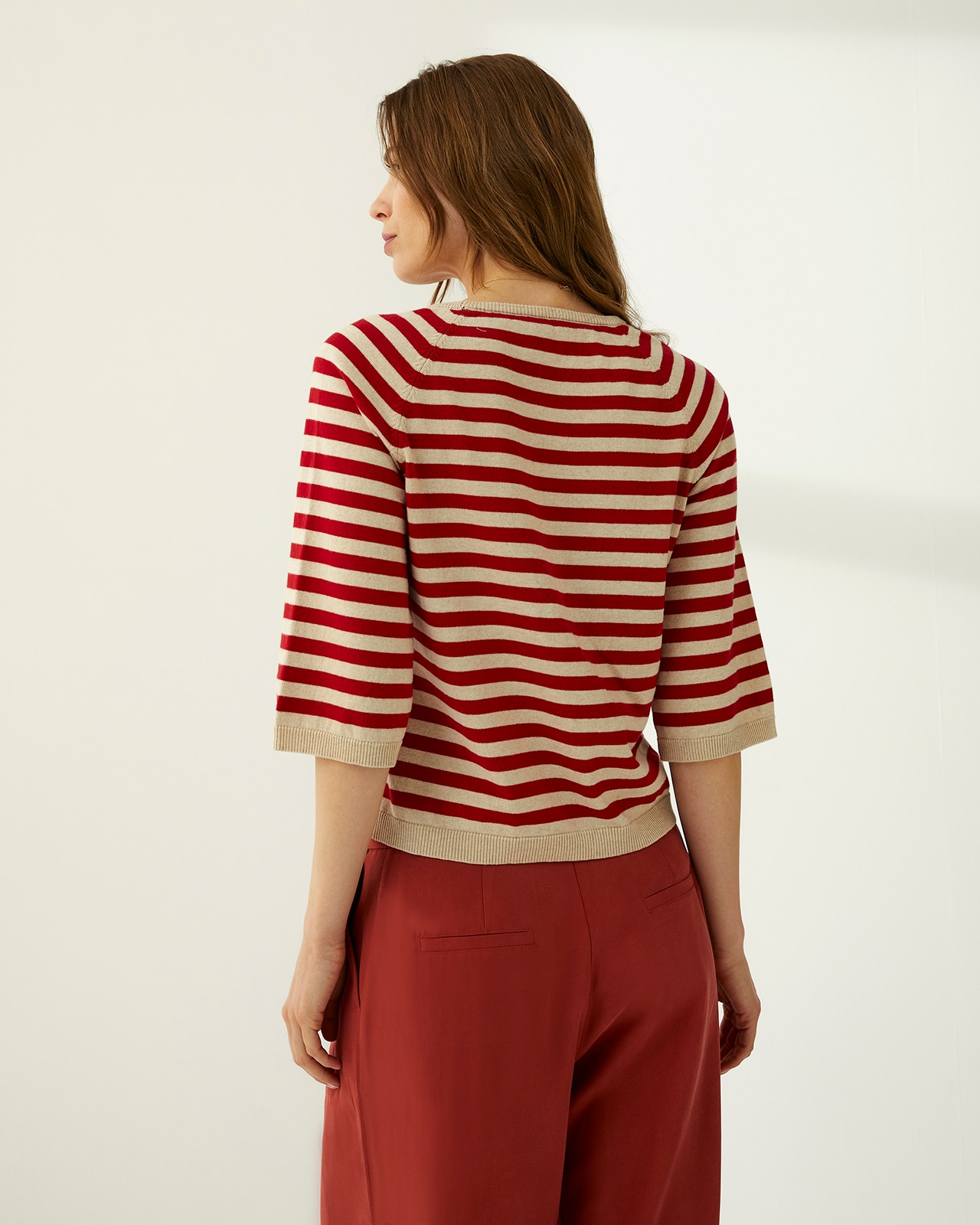 Jersey de mujer rayas cuello redondo manga corta - Paz Torras - Rojo Rojo-3