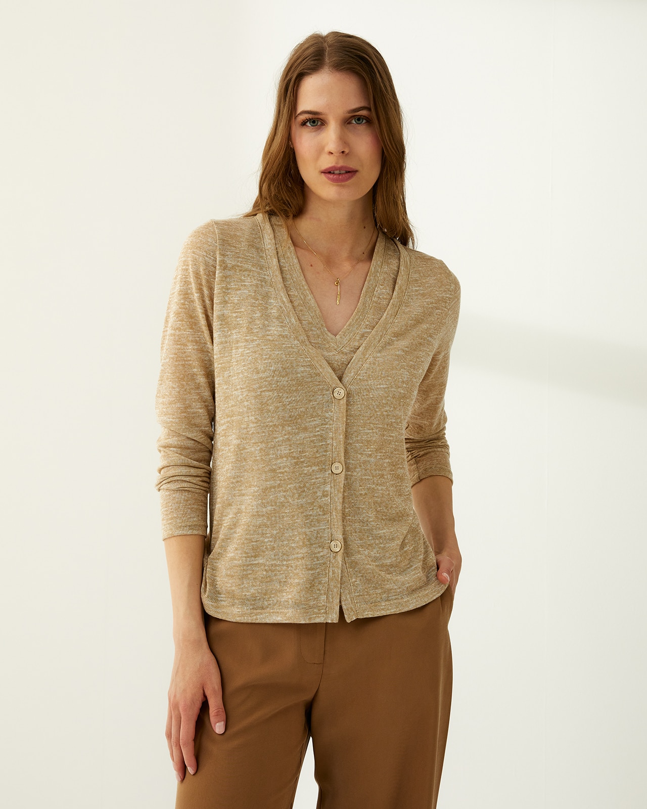 Camiseta de mujer efecto twinset - Paz Torras - Beige Beige-2