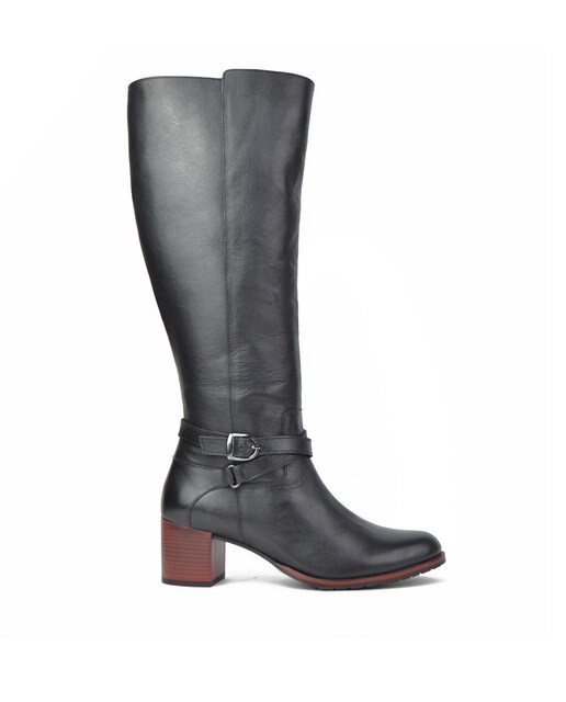 Imagen 0 de Botas de mujer de piel altas con cremallera y hebillas decorativas en liso