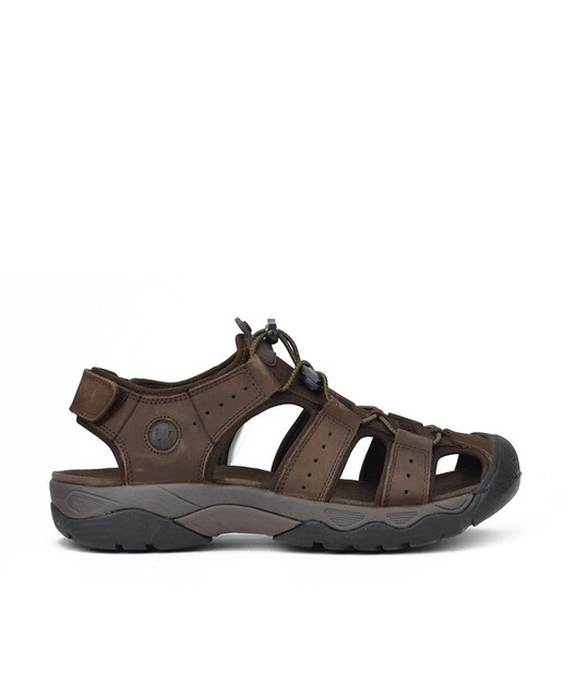 Imagen 0 de Sandalias de hombre de piel estilo cangrejeras con tiras y cierre adherente