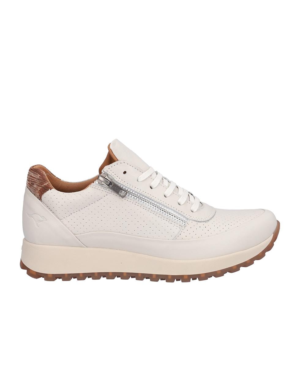Imagen 0 de Zapatillas deportivas de mujer de piel con cierre de cordones en liso Blanco hielo