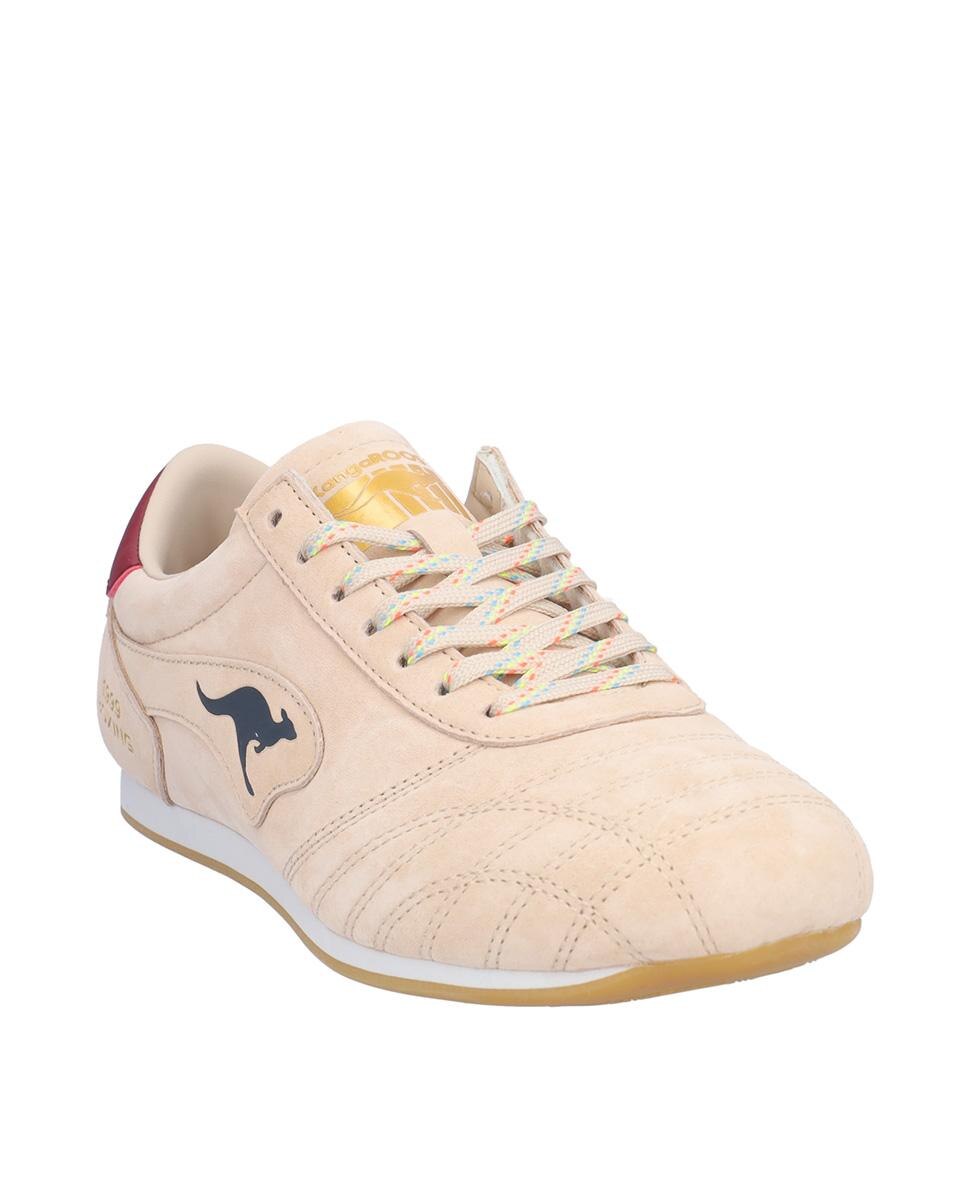 Zapatillas deportivas de mujer de piel con cierre de cordones y logotipo lateral - Kangaroos - Nude Nude-3
