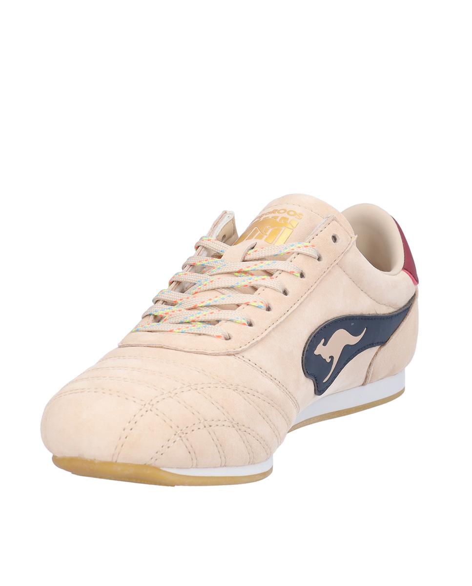 Zapatillas deportivas de mujer de piel con cierre de cordones y logotipo lateral - Kangaroos - Nude Nude-2