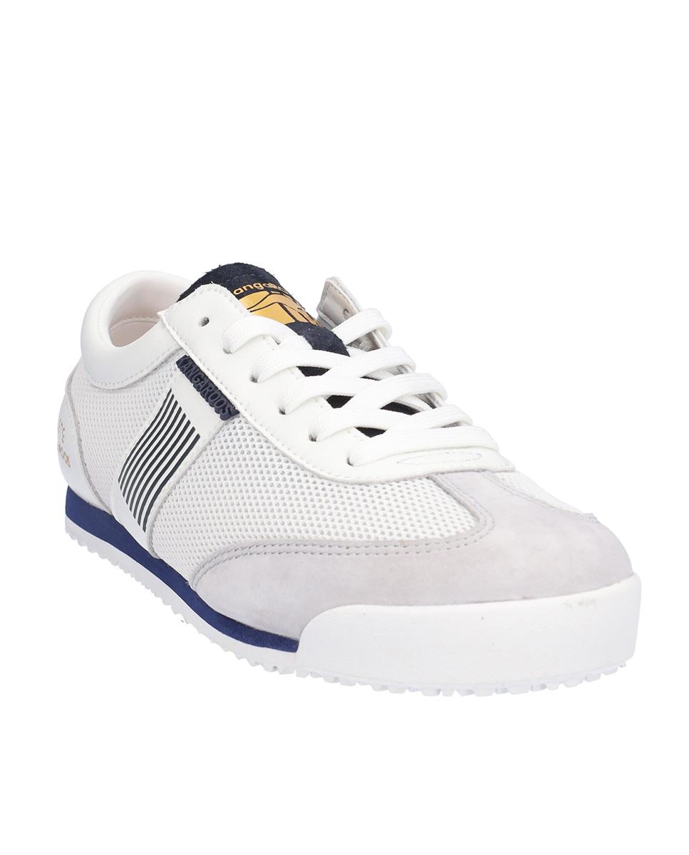Zapatillas deportivas de mujer de piel troquelado con franja lateral de rayas - Kangaroos - Blanco Blanco-3