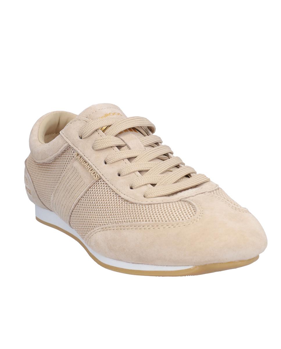 Zapatillas deportivas de mujer de piel troquelado con franja lateral de rayas - Kangaroos - Beige Beige-3