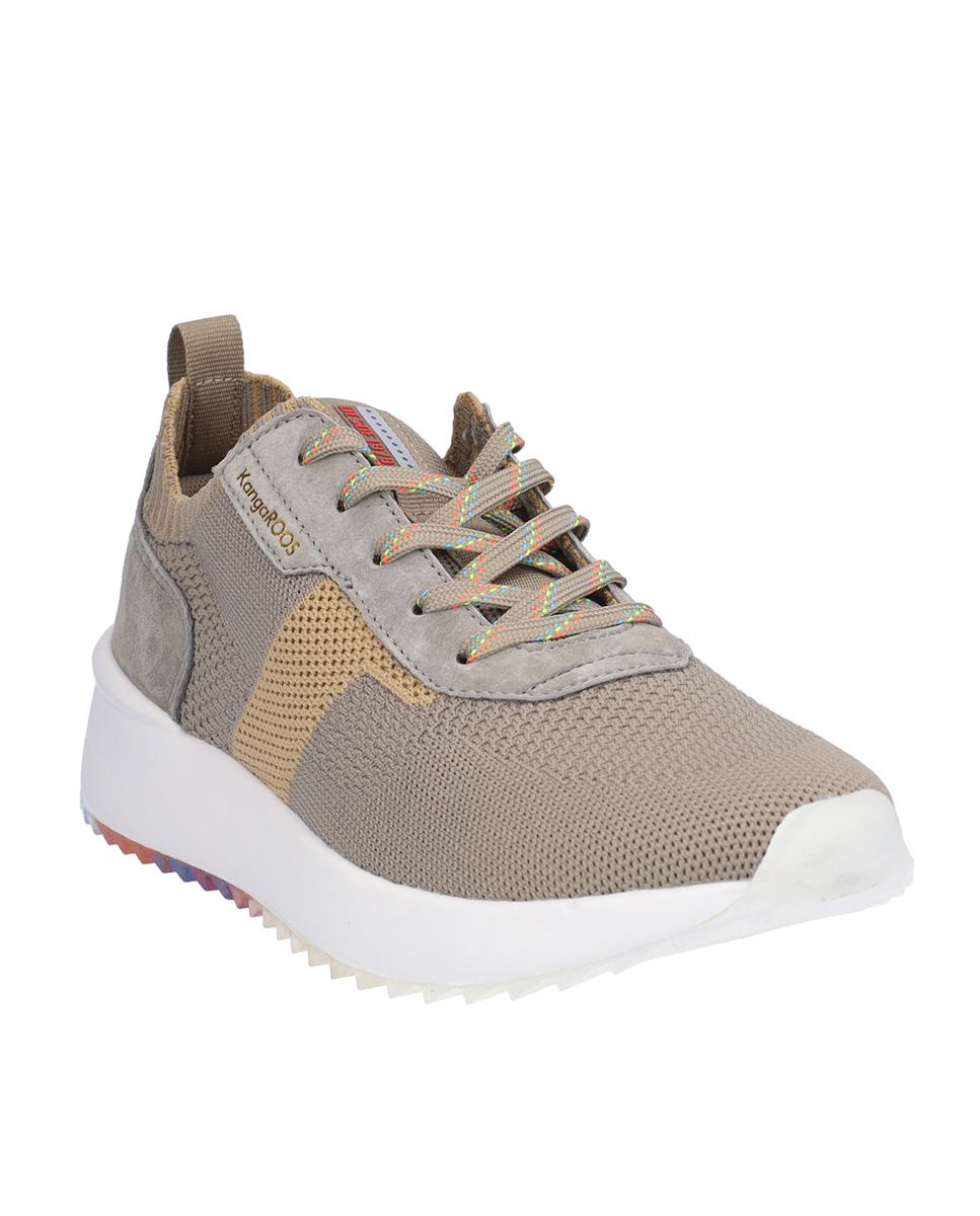 Zapatillas deportivas de mujer de piel troquelada con suela a contraste - Kangaroos - Kaki Kaki-3
