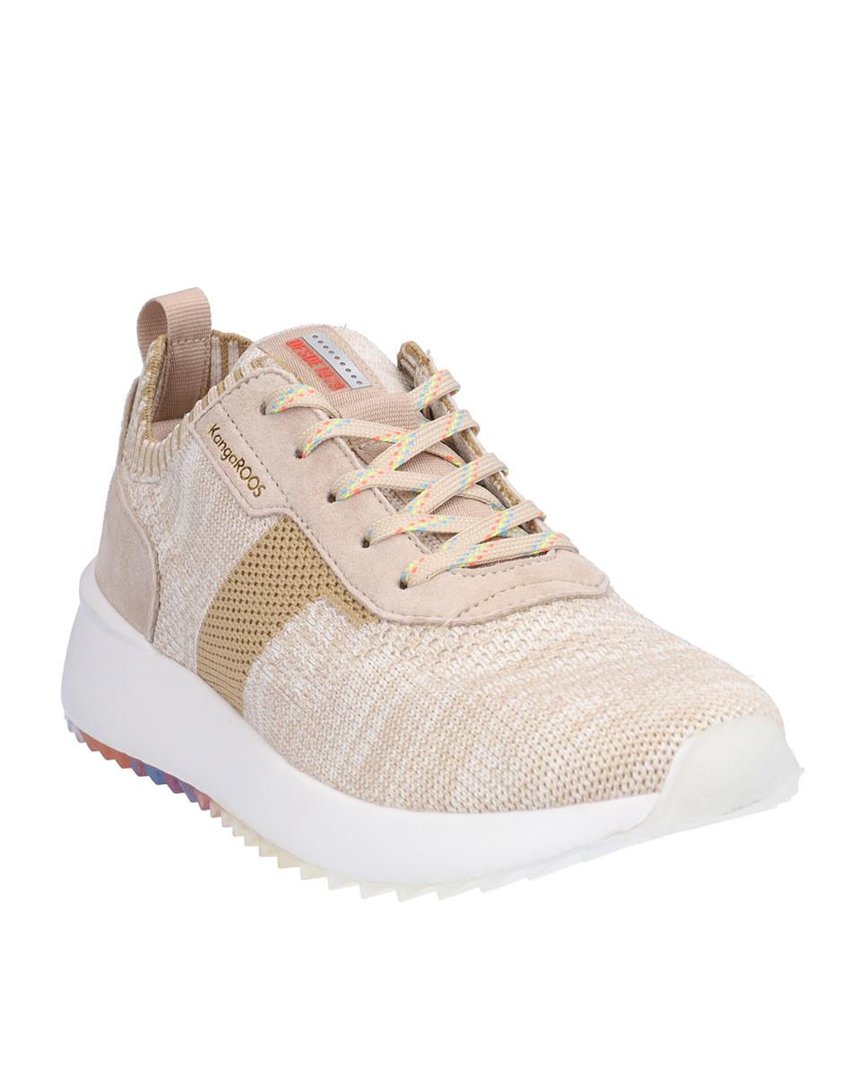 Zapatillas deportivas de mujer de piel troquelada con suela a contraste - Kangaroos - Beige Beige-3