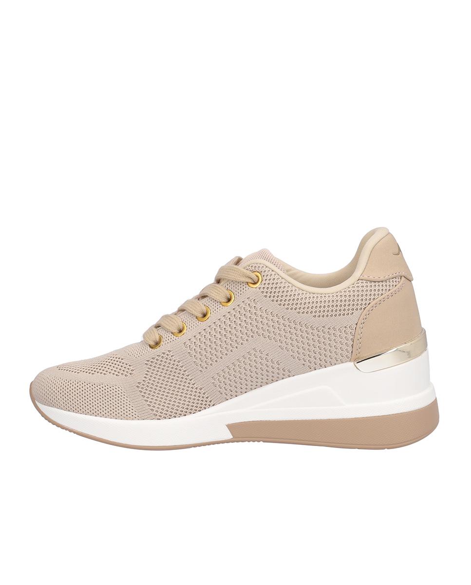 Zapatillas con cuña de mujer con cierre de cordones en liso - Kangaroos - Beige Beige-4