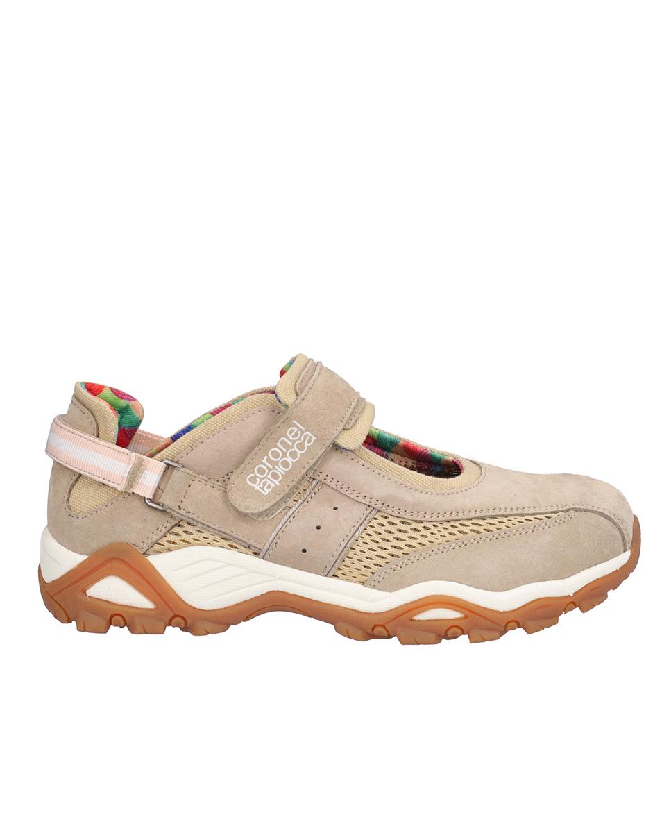 Imagen 0 de Zapatillas deportivas de mujer de piel con cierre adherente Beige