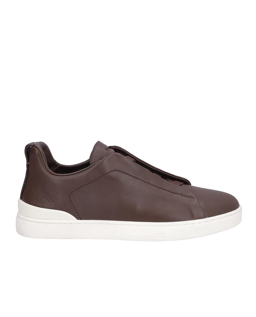 Imagen 0 de Zapatillas deportivas de hombre de piel en liso Marrón oscuro