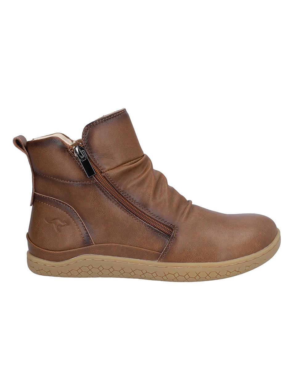 Botines básicos de mujer de piel con cierre de cremallera en liso - Kangaroos - Marrón Marrón-1