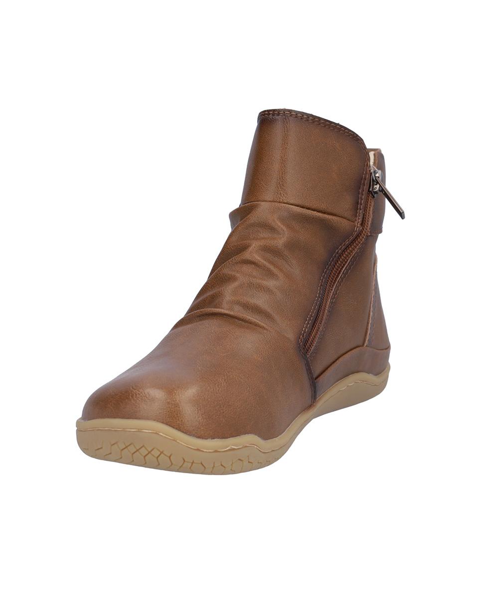 Botines básicos de mujer de piel con cierre de cremallera en liso - Kangaroos - Marrón Marrón-2