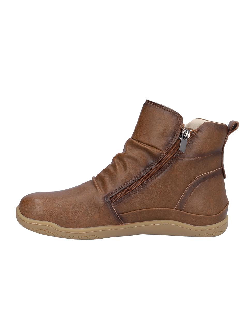 Botines básicos de mujer de piel con cierre de cremallera en liso - Kangaroos - Marrón Marrón-4