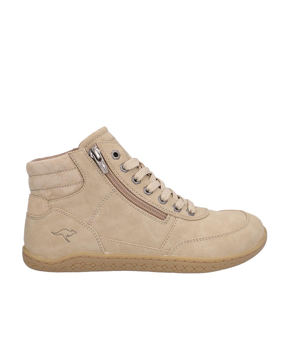 Botines básicos de mujer de piel con cierre de cordones y logotipo lateral pequeño - Kangaroos - Beige Beige-1