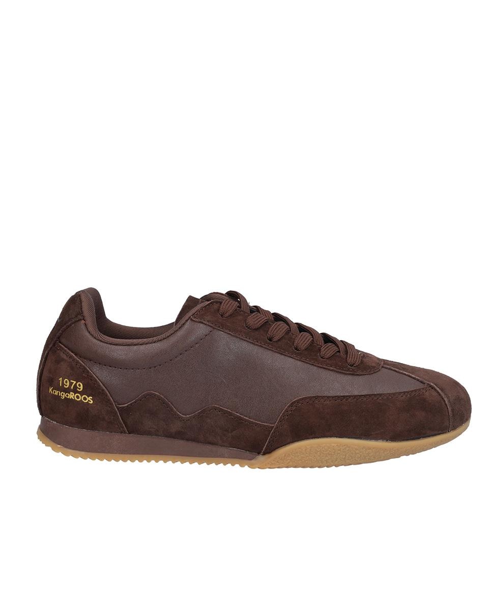 Zapatillas deportivas de mujer de piel con cierre de cordones y suela a contraste - Kangaroos - Marrón oscuro Marrón oscuro-1