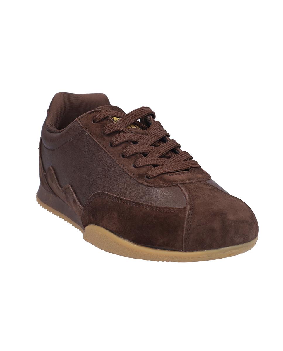 Zapatillas deportivas de mujer de piel con cierre de cordones y suela a contraste - Kangaroos - Marrón oscuro Marrón oscuro-3