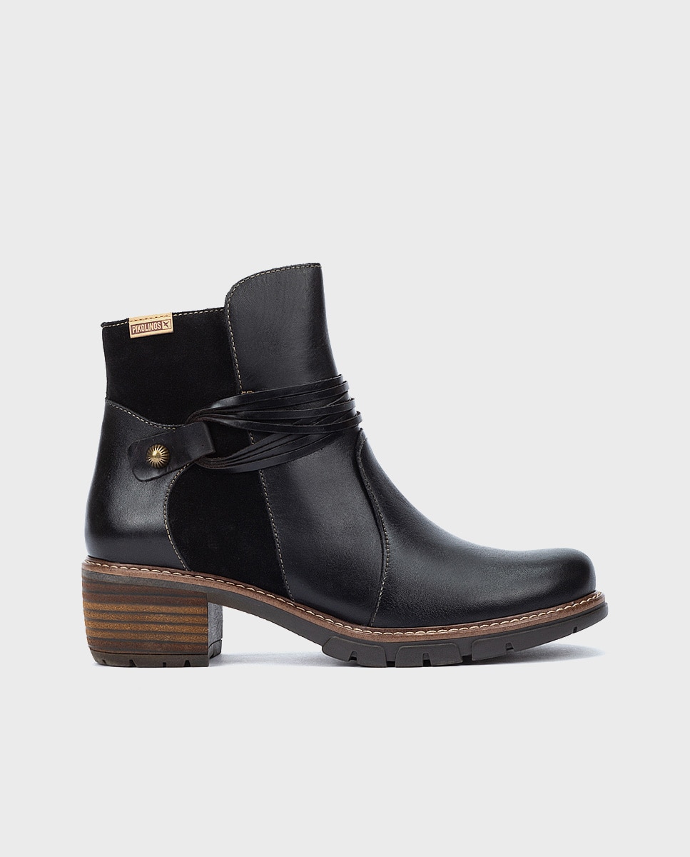 Botines de mujer de piel con cremallera y plantilla acolchada - Pikolinos - Negro Negro-1