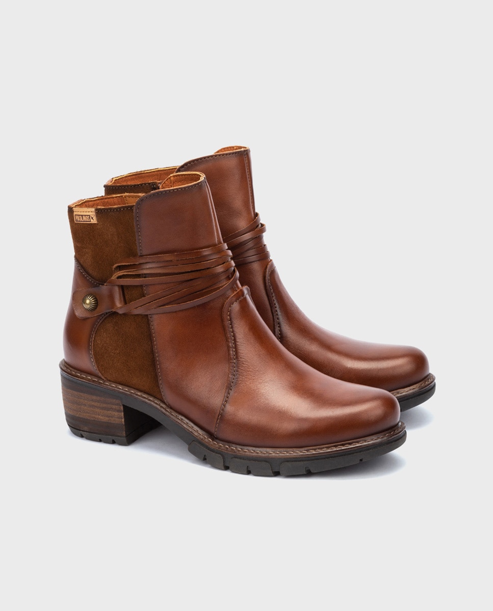 Botines de mujer de piel con cremallera y plantilla acolchada - Pikolinos - Marrón Marrón-2