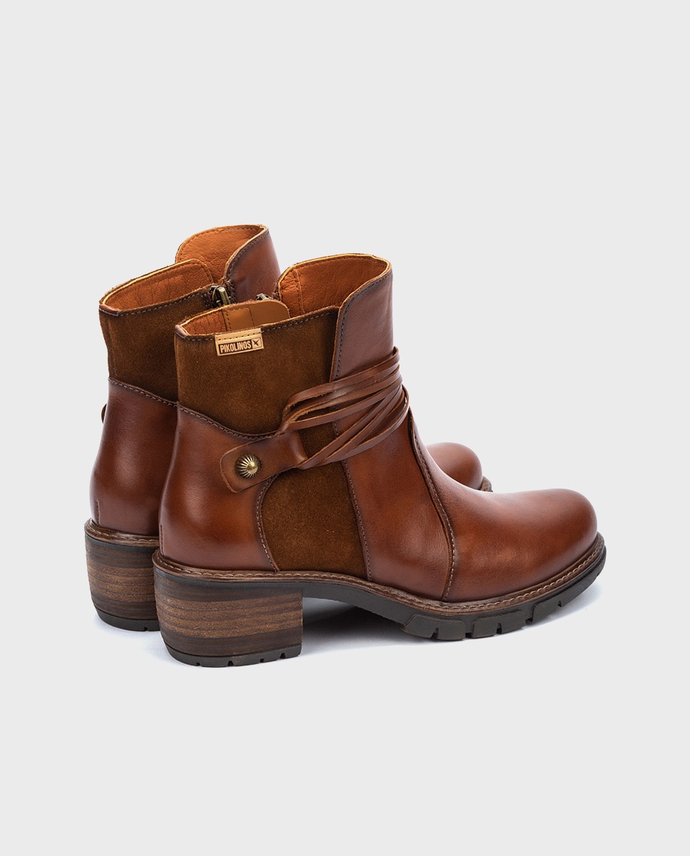 Botines de mujer de piel con cremallera y plantilla acolchada - Pikolinos - Marrón Marrón-3