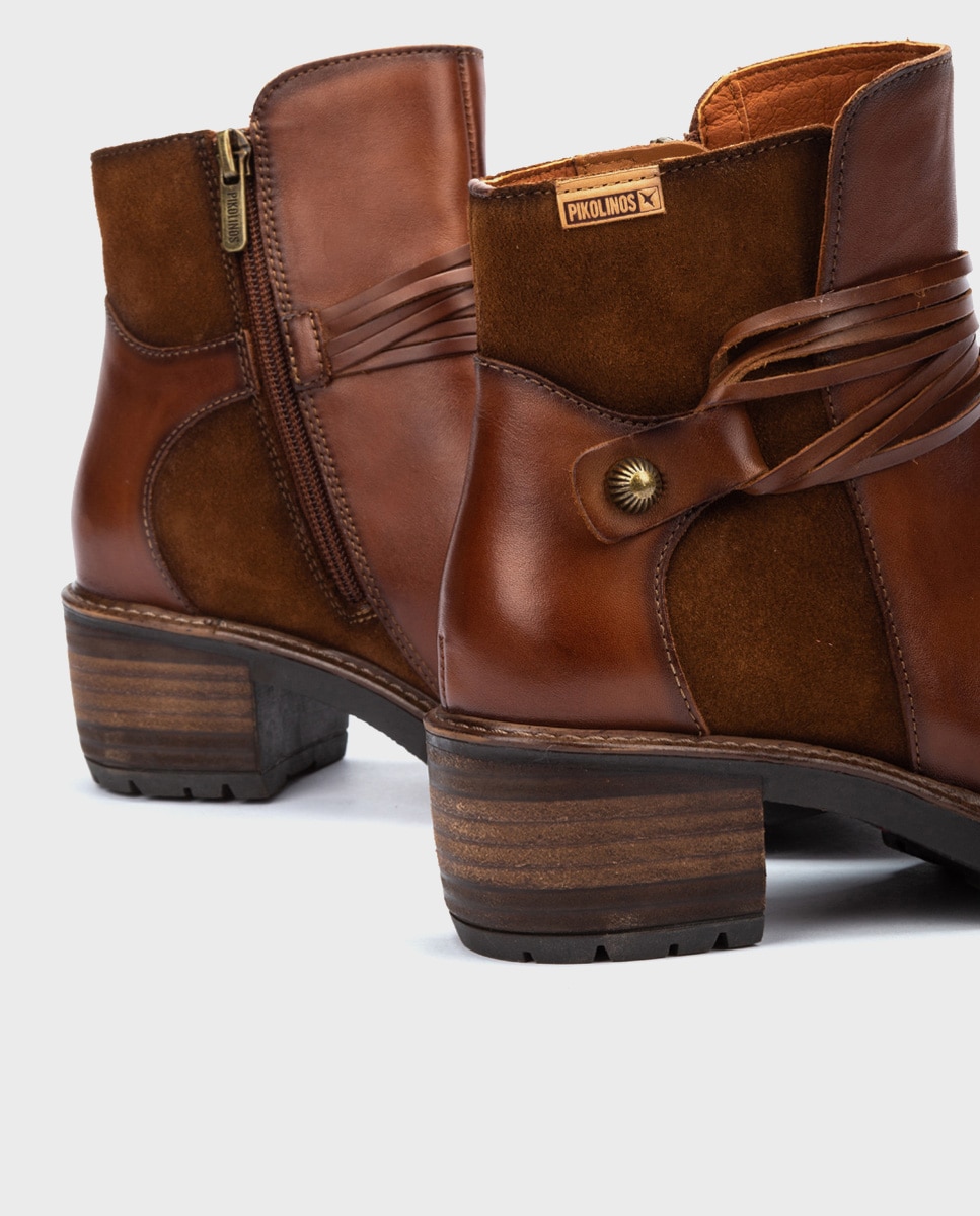 Botines de mujer de piel con cremallera y plantilla acolchada - Pikolinos - Marrón Marrón-4