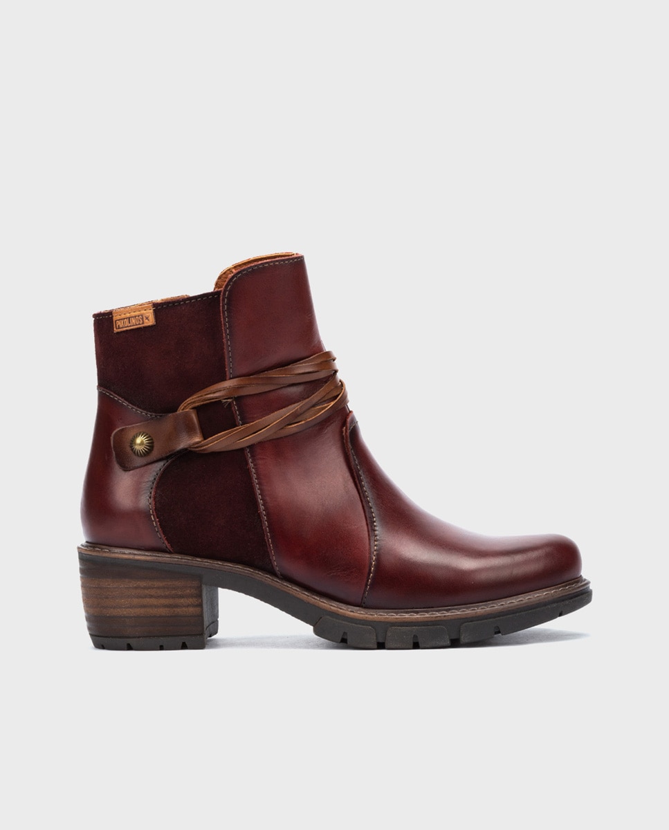 Botines de mujer de piel con cremallera y plantilla acolchada - Pikolinos - Granate Granate-1