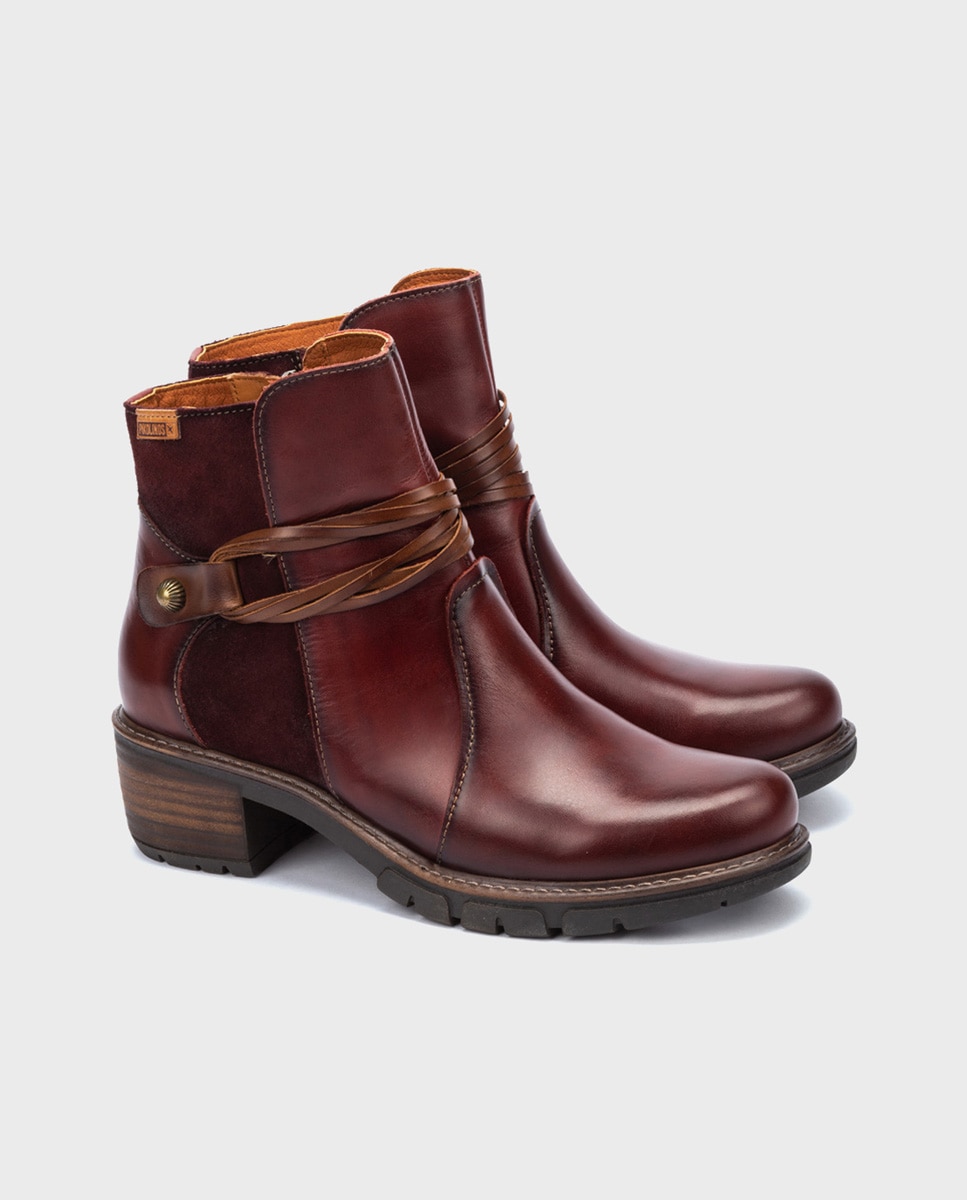 Botines de mujer de piel con cremallera y plantilla acolchada - Pikolinos - Granate Granate-2