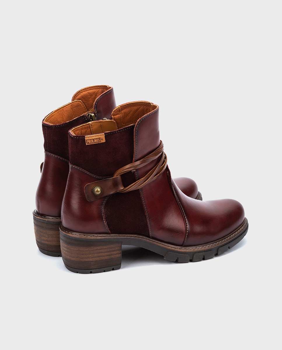Botines de mujer de piel con cremallera y plantilla acolchada - Pikolinos - Granate Granate-3