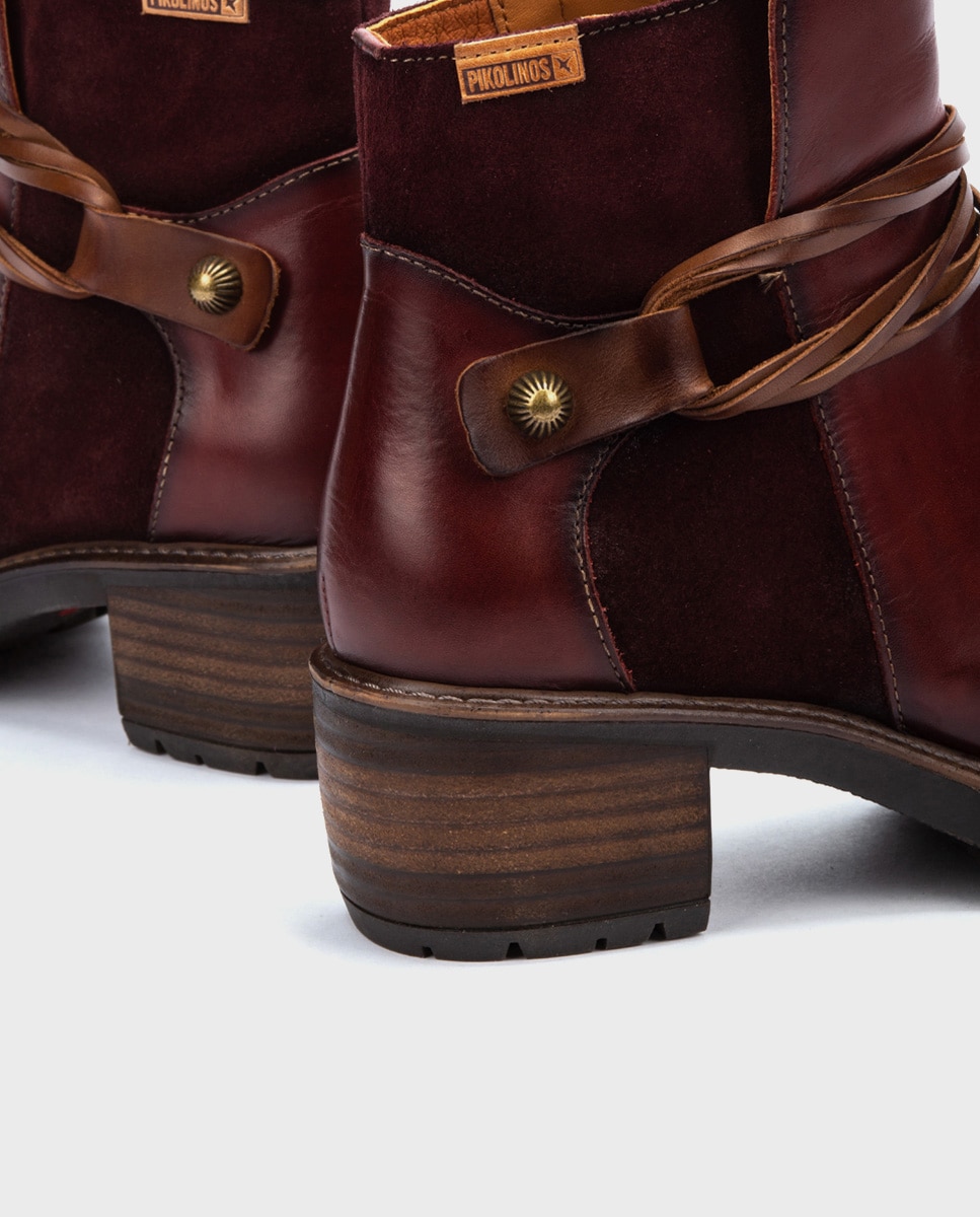 Botines de mujer de piel con cremallera y plantilla acolchada - Pikolinos - Granate Granate-4