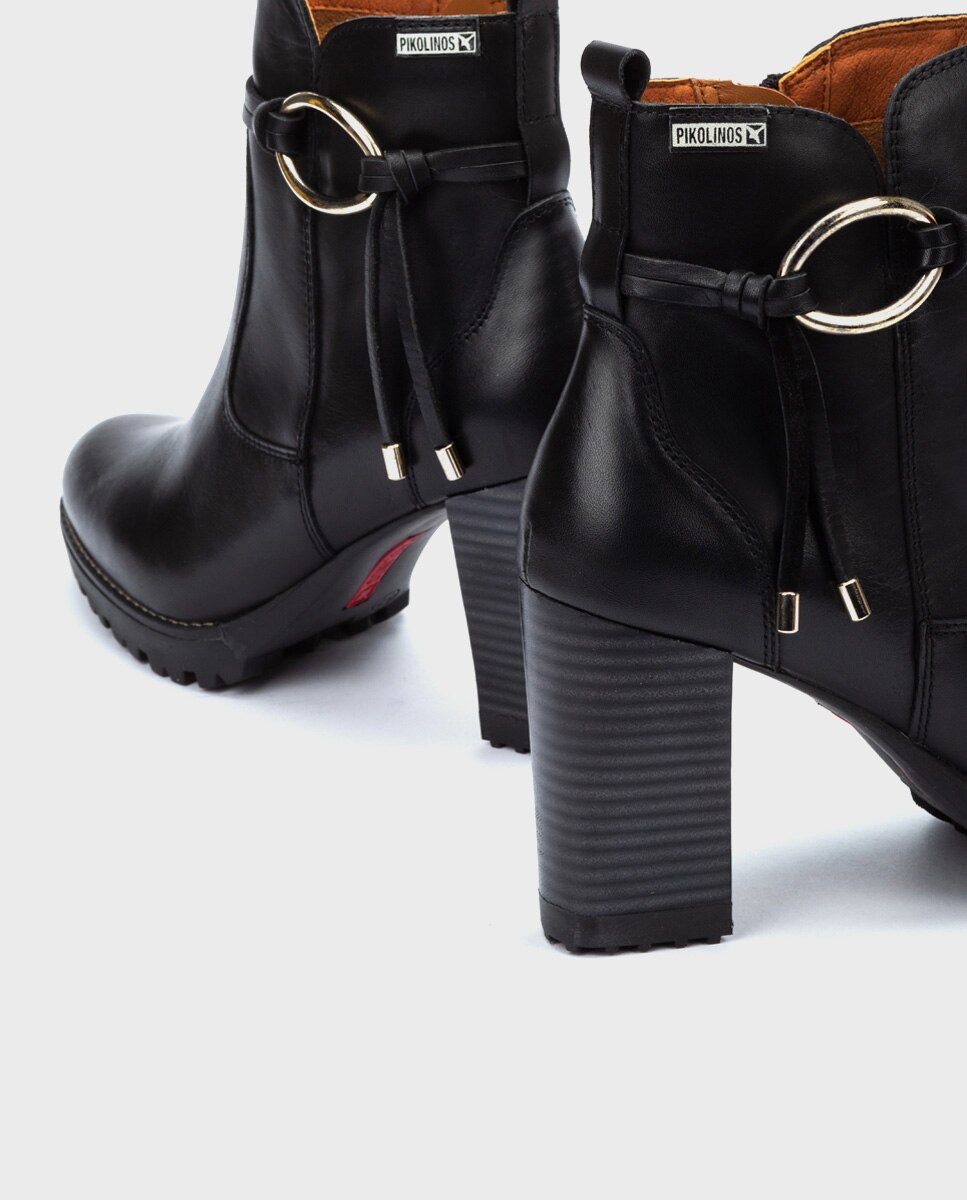 Botines de tacón de mujer de piel con cremallera y tacón bloque - Pikolinos - Negro Negro-4