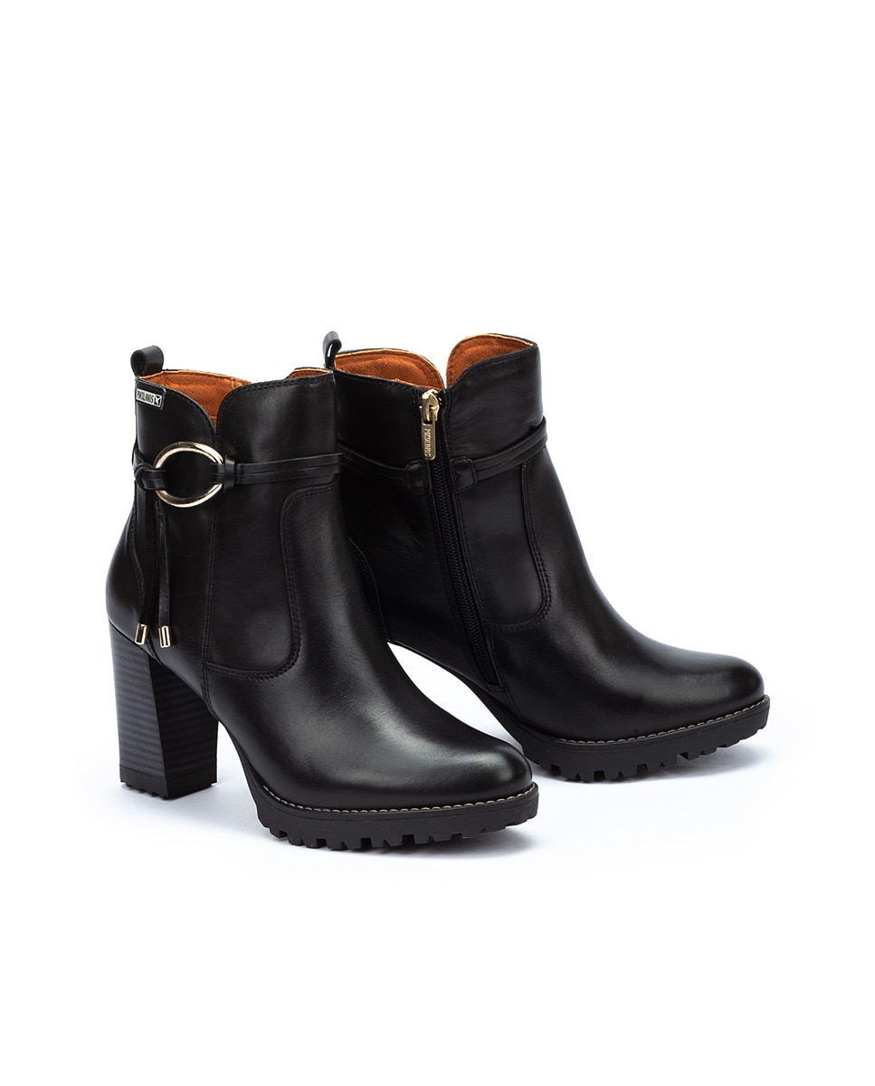 Botines de tacón de mujer de piel con cremallera y tacón bloque - Pikolinos - Negro Negro-5